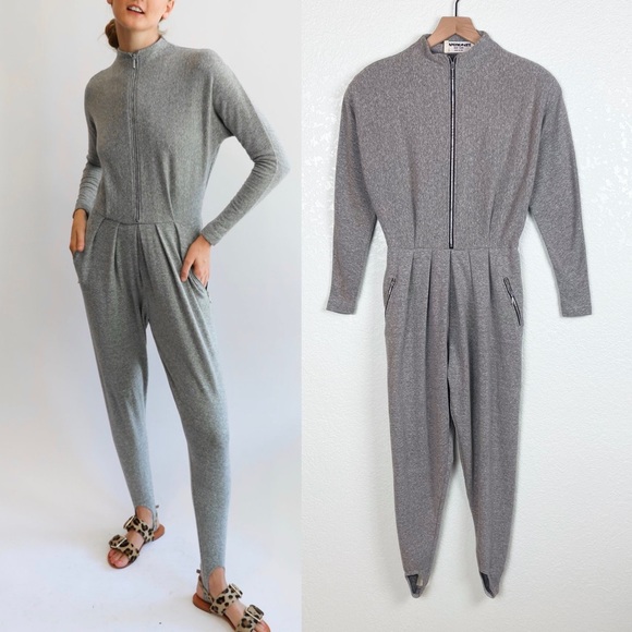 Tapemeasure Vintage Long Sleeve Jumpsuit with Stirrups Heathered Gray‎ Small - Picture 1 of 9